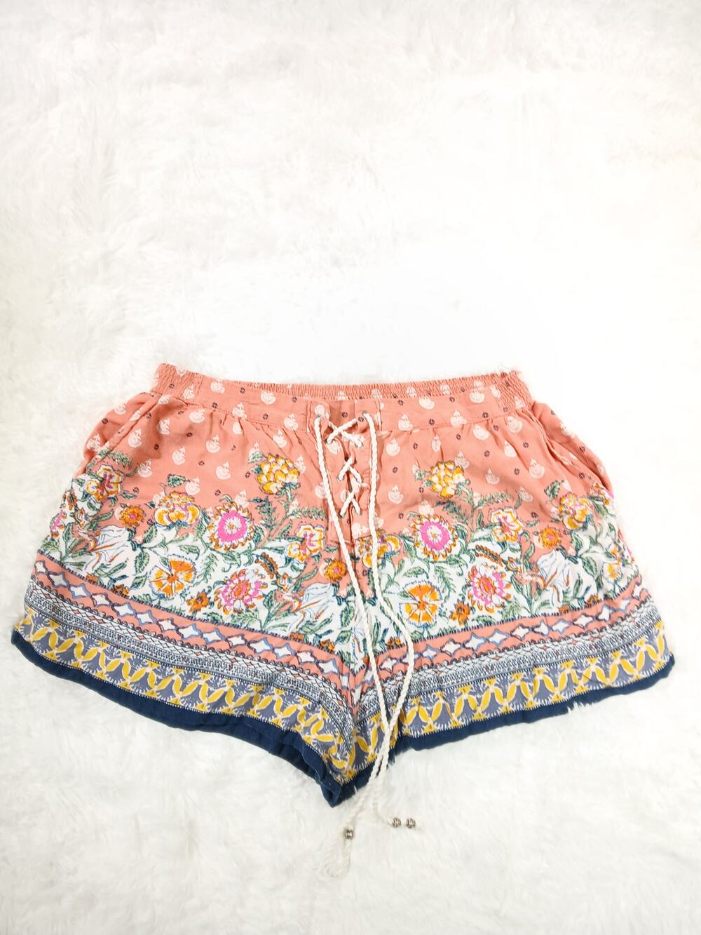 Abercrombie & Fitch Pink Floral Lace-Up Boho Festival Shorts